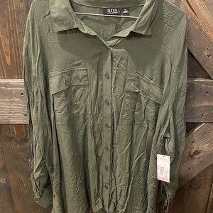 a.n.a Olive Button Down Shirt